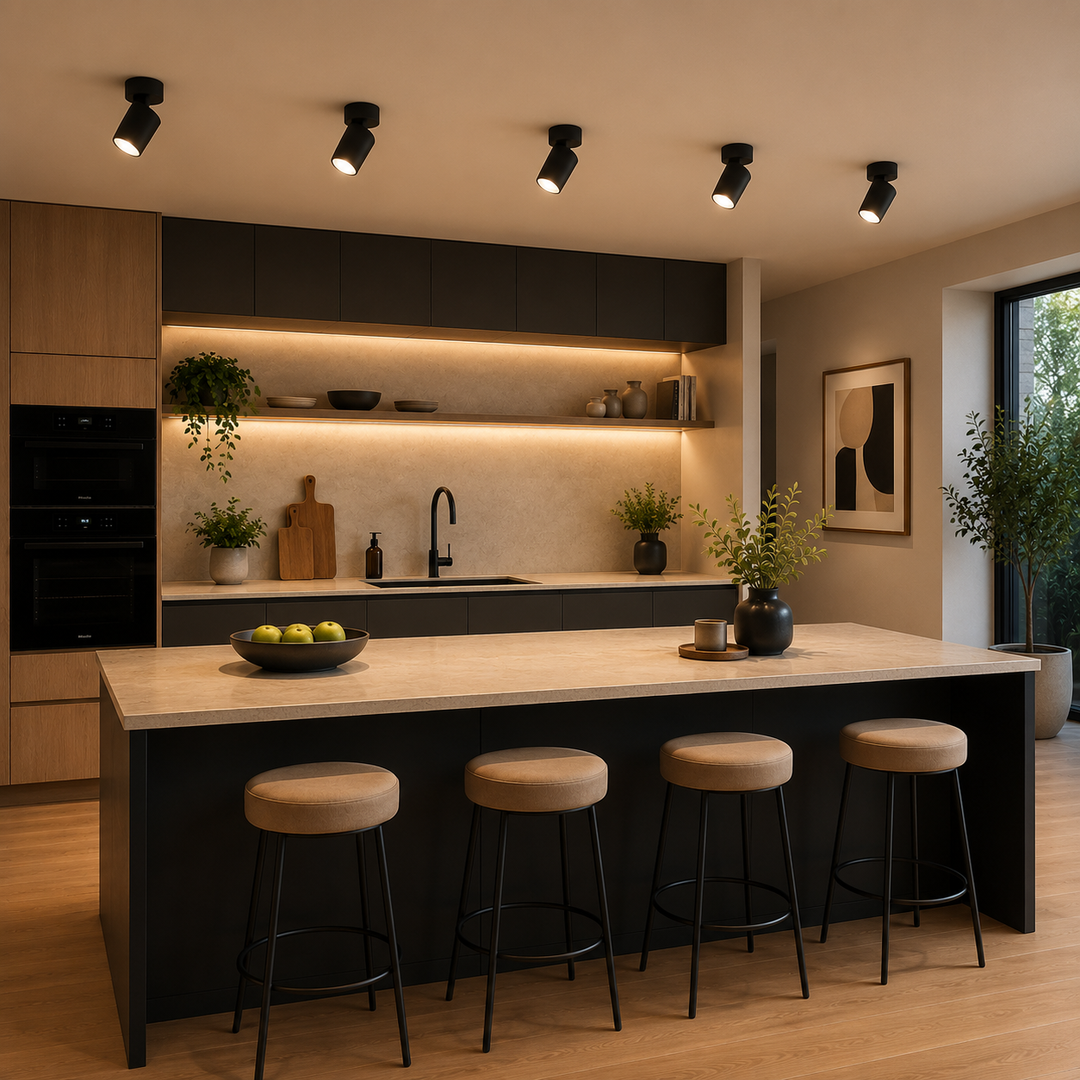 Éclairage intérieur design : spot LED plafonnier cylindrique moderne noir, ajustable pour ambiance chic.