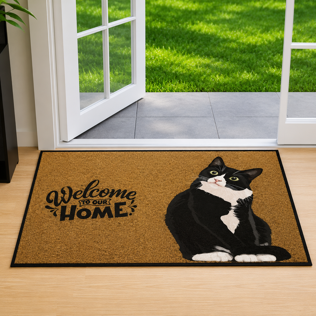 Tapis de porte en flanelle doux avec adorables motifs de chats, antidérapant, idéal pour entrée ou chambre.