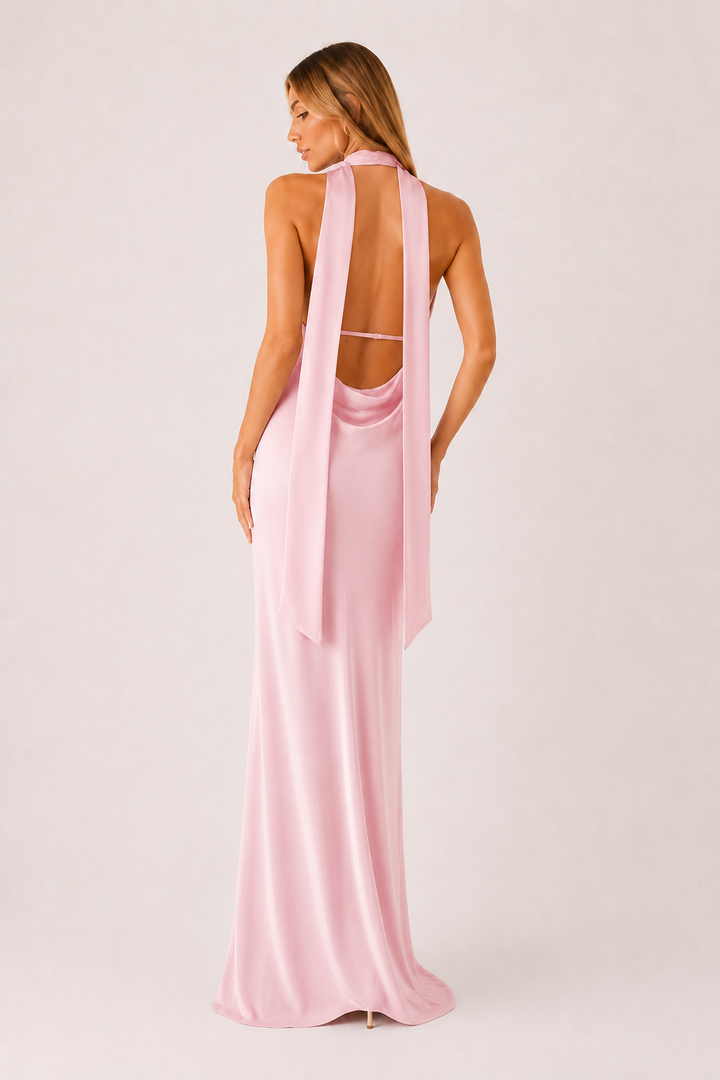 Robe femme longue moulante avec dos nu spectaculaire et décolleté plongeant, idéale soirée, bal.