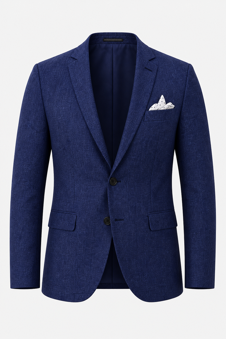 Veste et pantalon de costume homme 2 pièces, coupe moderne pour événements estivaux.