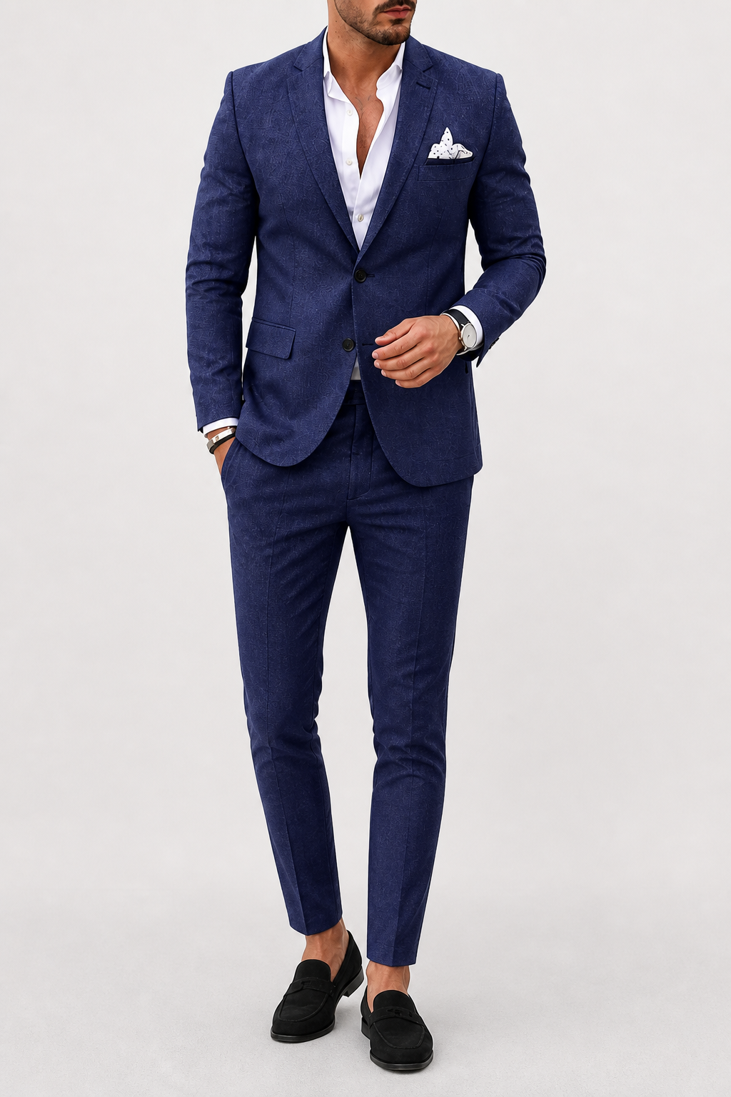 Costume homme élégant 2 pièces pour mariage, veste et pantalon d'été chic.