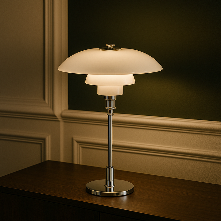 Luminaire de table LED, style danois contemporain. Idéal pour un éclairage d'intérieur design et moderne.