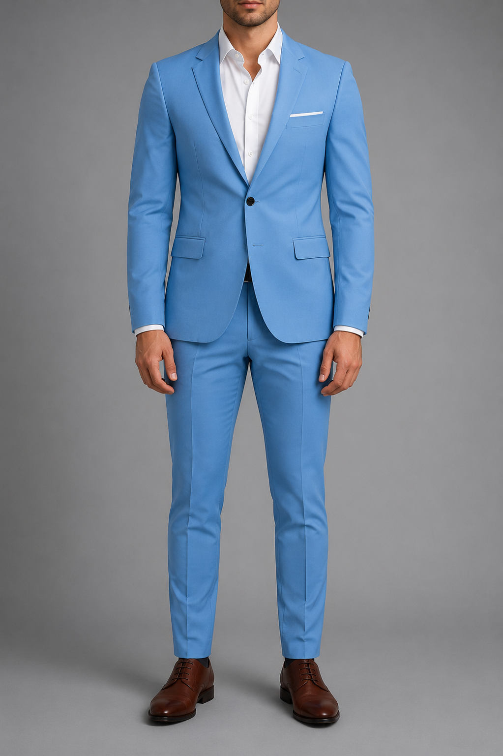 Détail du tissu d'un costume homme classique 2 pièces, texture raffinée pour cérémonie et bureau.