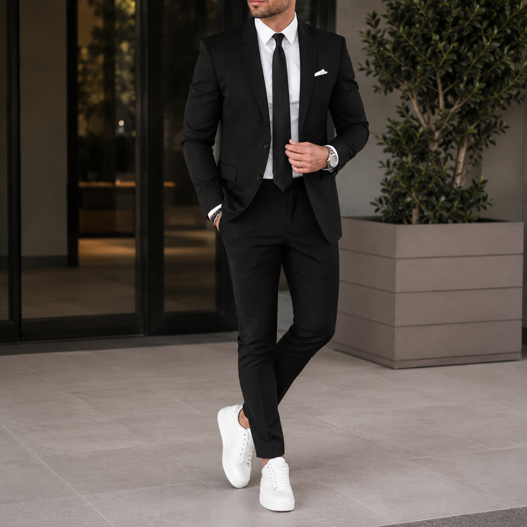 Costume homme grande taille 2 pièces, élégant et confortable, parfait pour mariage ou bureau.