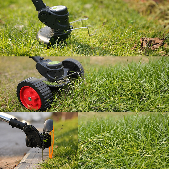 Outil de jardinage électrique 3-en-1: coupe-bordure, taille-bordure et mini-tondeuse pour pelouse.