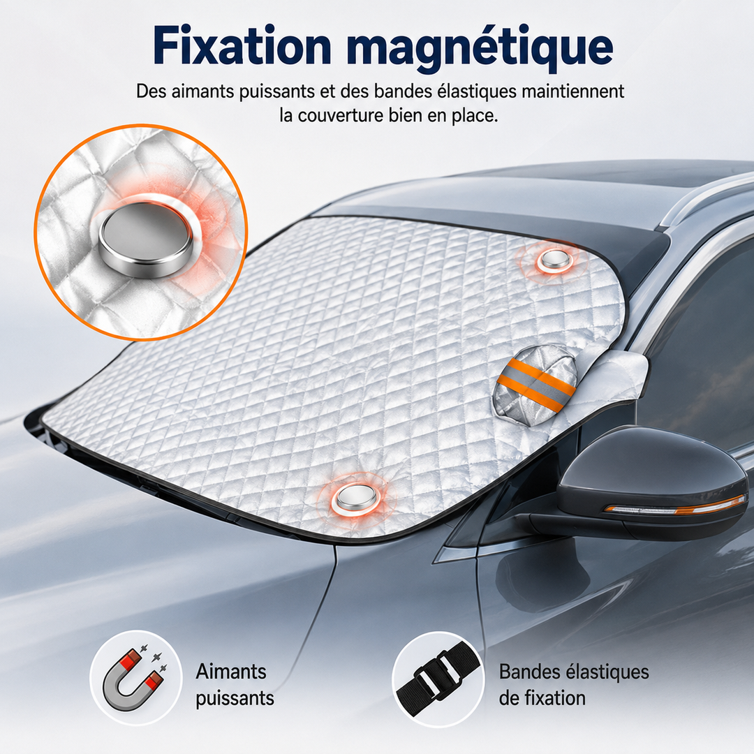 Couverture pare-brise magnétique anti-UV, protège l'intérieur du véhicule du soleil d'été. Housse voiture efficace.