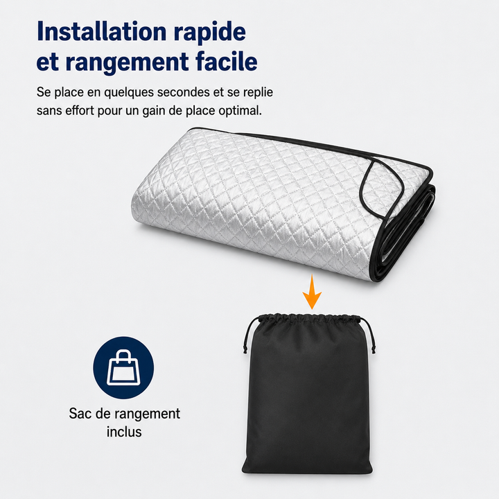 Accessoire auto: housse de pare-brise magnétique 2-en-1, anti-givre hiver, anti-UV été. Protection complète.