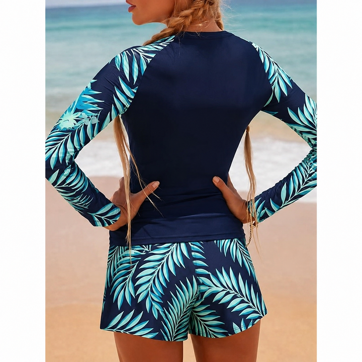 Maillot de bain femme manches longues et culotte assortie, protection solaire pour l'élégance aquatique.