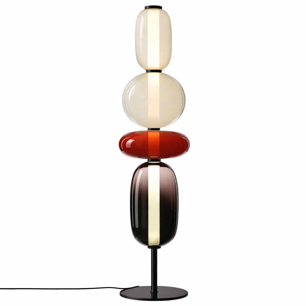 Luminaire sur pied LED design sculptural, pièce maîtresse d'éclairage pour un hall ou salon.