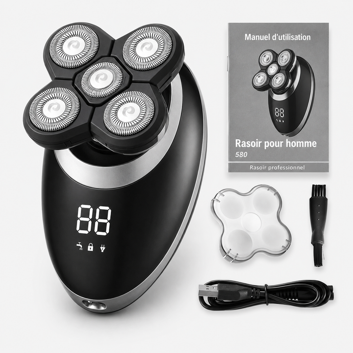 Tondeuse rechargeable étanche, ergonomique pour prise en main facile. Rasoir homme précision barbe/cheveux.