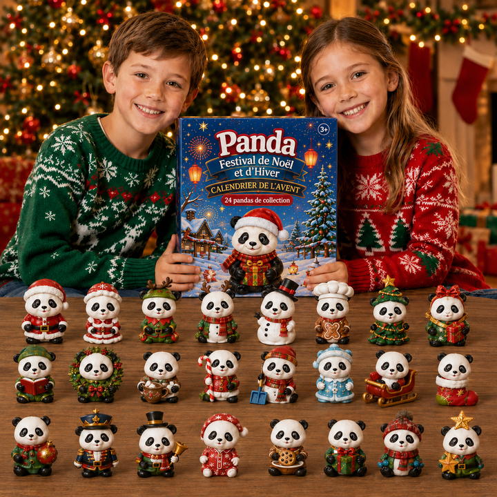 Calendrier de l'Avent Panda 2026 avec 24 surprises quotidiennes, figurines de Noël pour une joie enfantine.