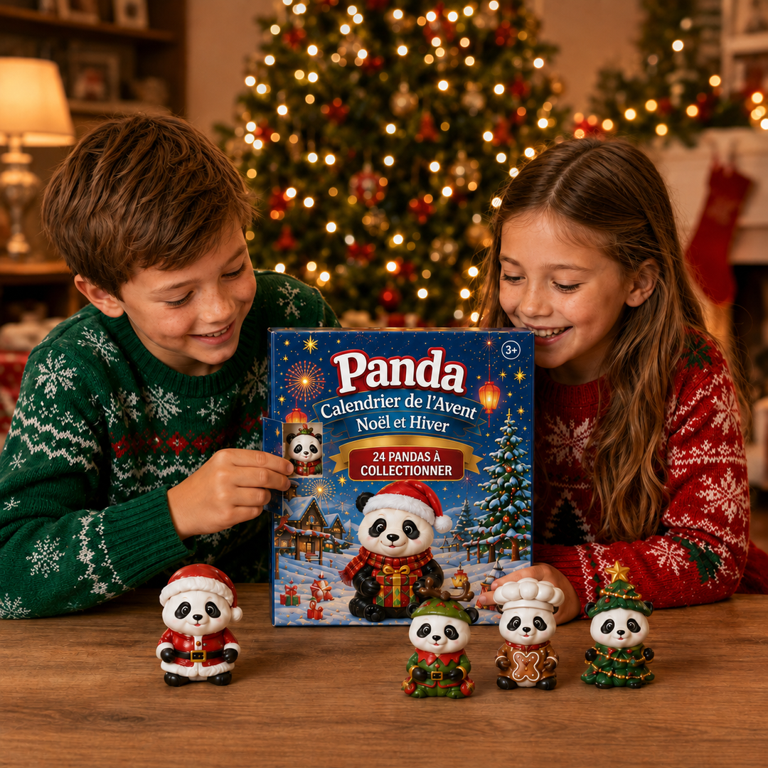 Calendrier de l'Avent Panda 2026 avec 24 adorables figurines de Noël à collectionner, idéal pour enfants.