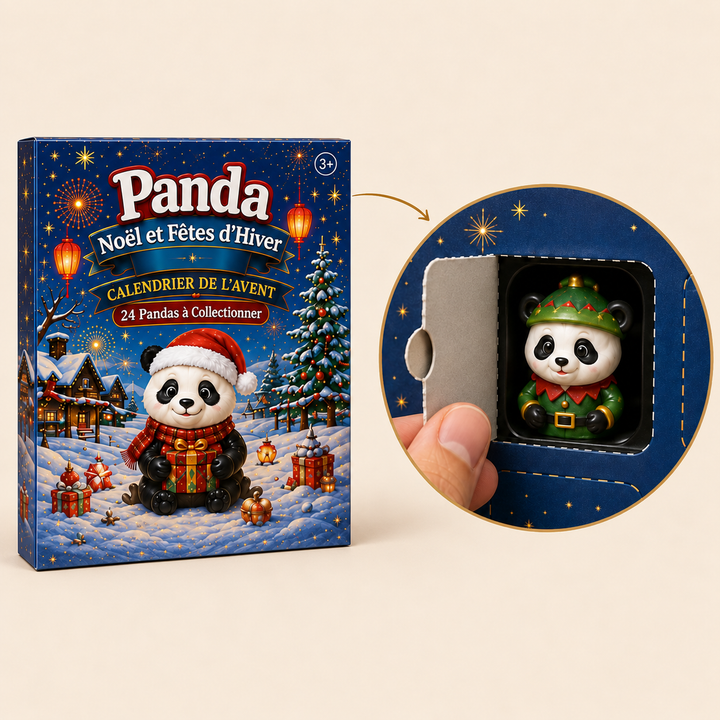 Calendrier de l'Avent Panda 2026, rempli de surprises hivernales. 24 figurines pour le compte à rebours de Noël.