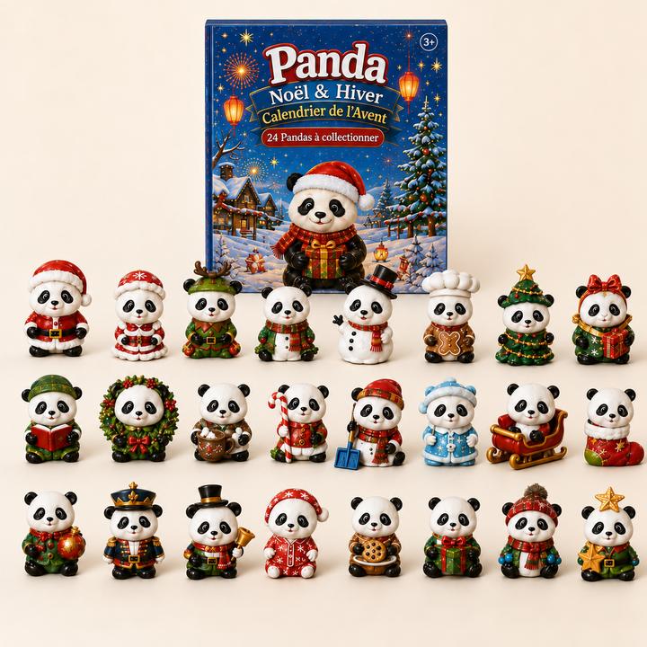 Joli Calendrier de l'Avent pour enfants : 24 figurines panda sur le thème de Noël 2026. Idée cadeau originale.