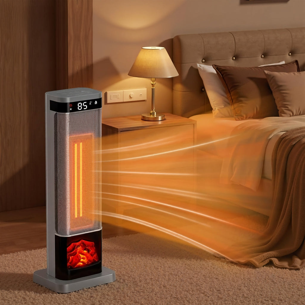 Chauffage électrique 1500W, design moderne, portable, commande à distance pour chaleur instantanée.
