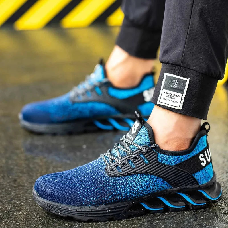 Chaussure de protection unisexe, confortable et durable, adaptée aux environnements de travail exigeants comme les chantiers.