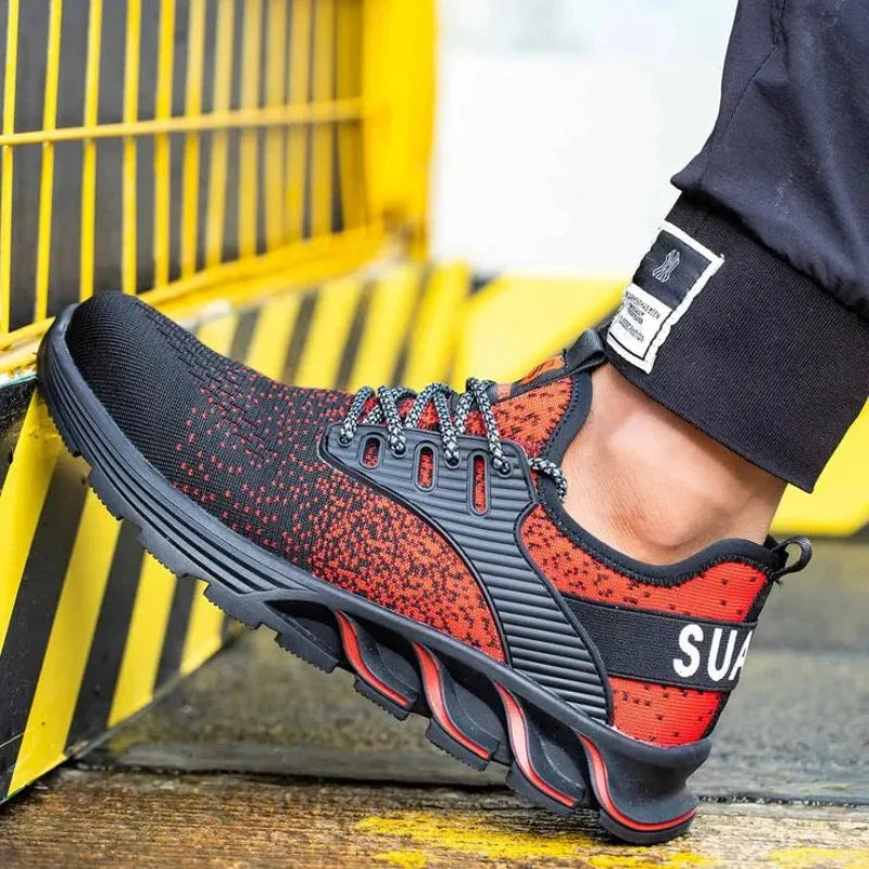 Chaussure de travail unisexe avec embout de sécurité en acier, offrant protection et confort optimal sur chantier.