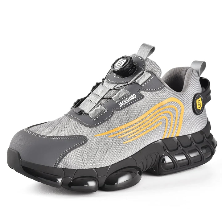 Chaussures de sécurité unisexes robustes pour chantier. Lacet rotatif, antidérapantes, protection renforcée.