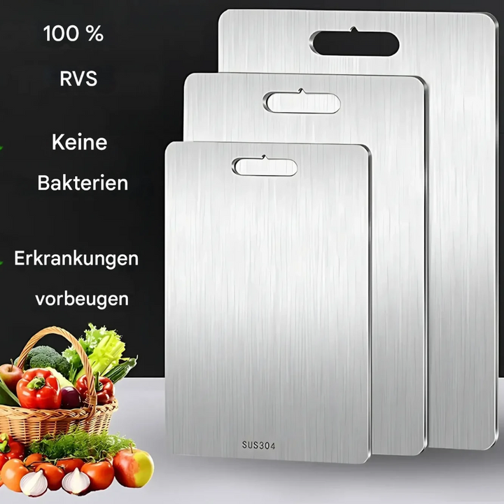 Ustensile de cuisine robuste : planche à découper en acier inoxydable, résistante et durable pour usage intensif.