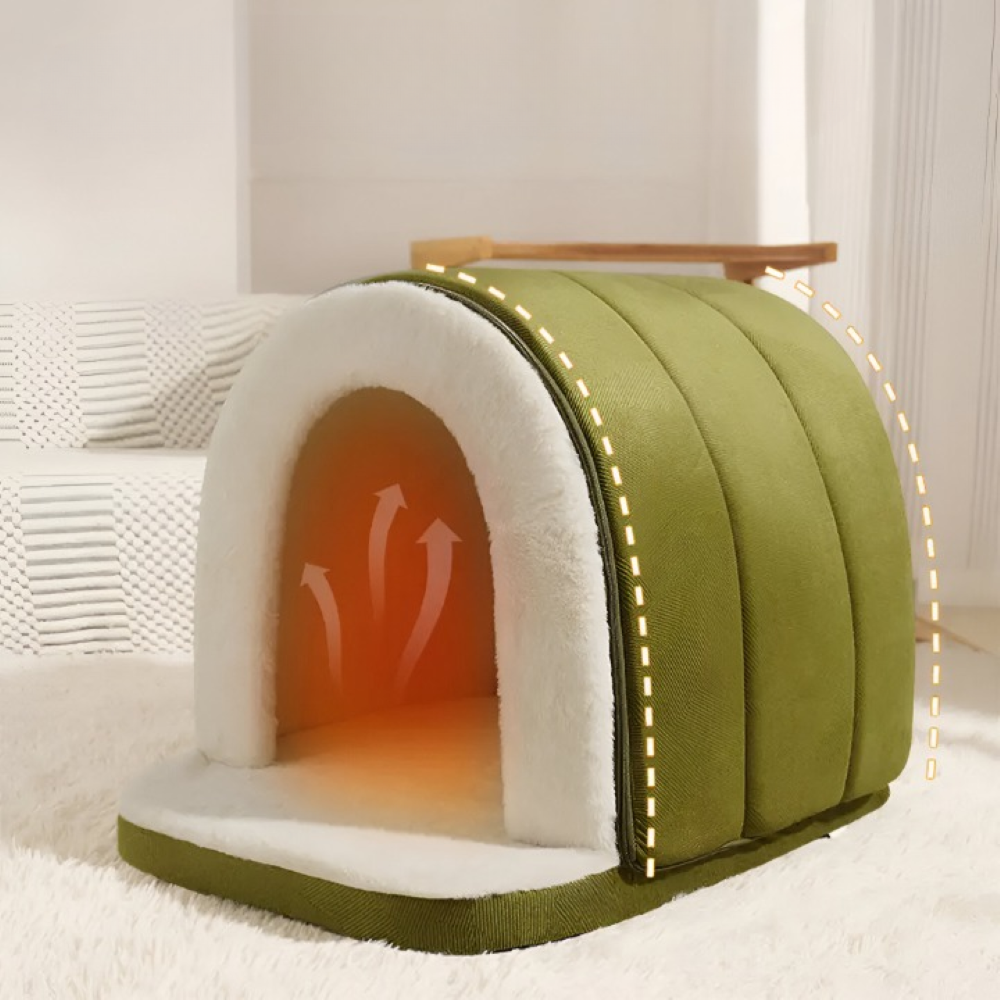 Lit orthopédique pour chien, convertible en grotte, pour un couchage anti-stress et un confort maximal garanti.