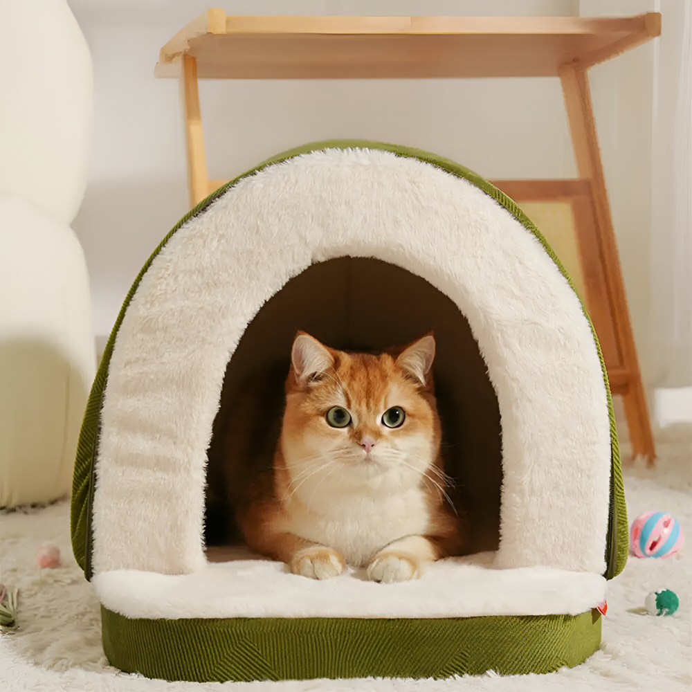 Couchage douillet gris pour chien, transformable en grotte, un cocon apaisant qui réduit l'anxiété.