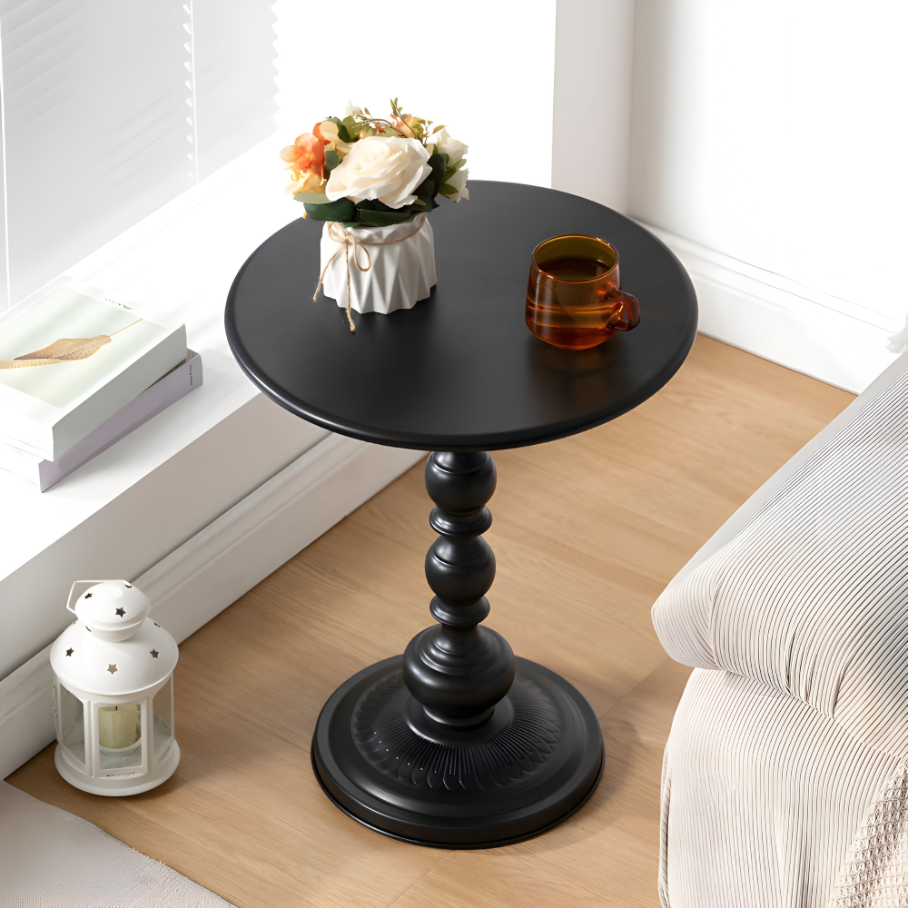 Table d'appoint ronde moderne en fer forgé, design gain de place pour petits espaces de vie.