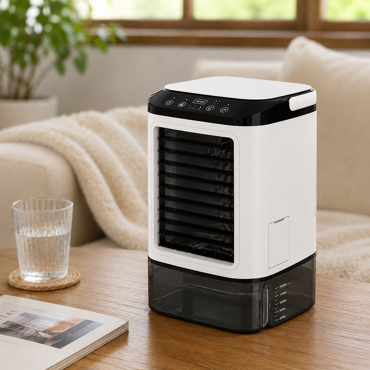 Climatiseur personnel portable USB 3 vitesses, humidificateur/brumisateur. Offre fraîcheur rapide et confort optimal.