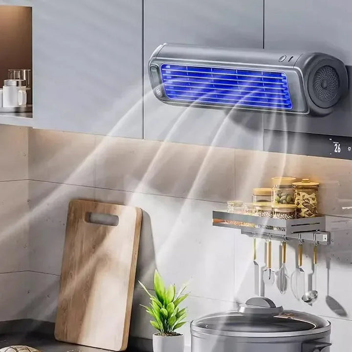 Obtenez un rafraîchissement personnel instantané avec ce climatiseur portable compact bleu, parfait pour l'été.
