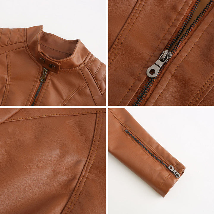 Veste rouge asymétrique femme, look chic. Blouson ajusté moderne pour toutes saisons, parfait en ville.
