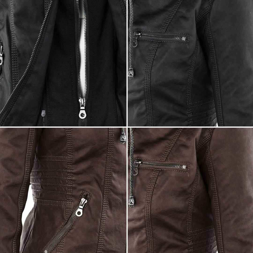 Veste à capuche femme imperméable, couleur noire, parfaite pour les sorties citadines. Polyvalente.