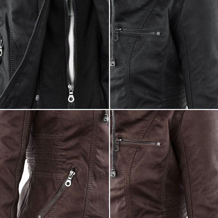 Veste à capuche femme imperméable, couleur noire, parfaite pour les sorties citadines. Polyvalente.