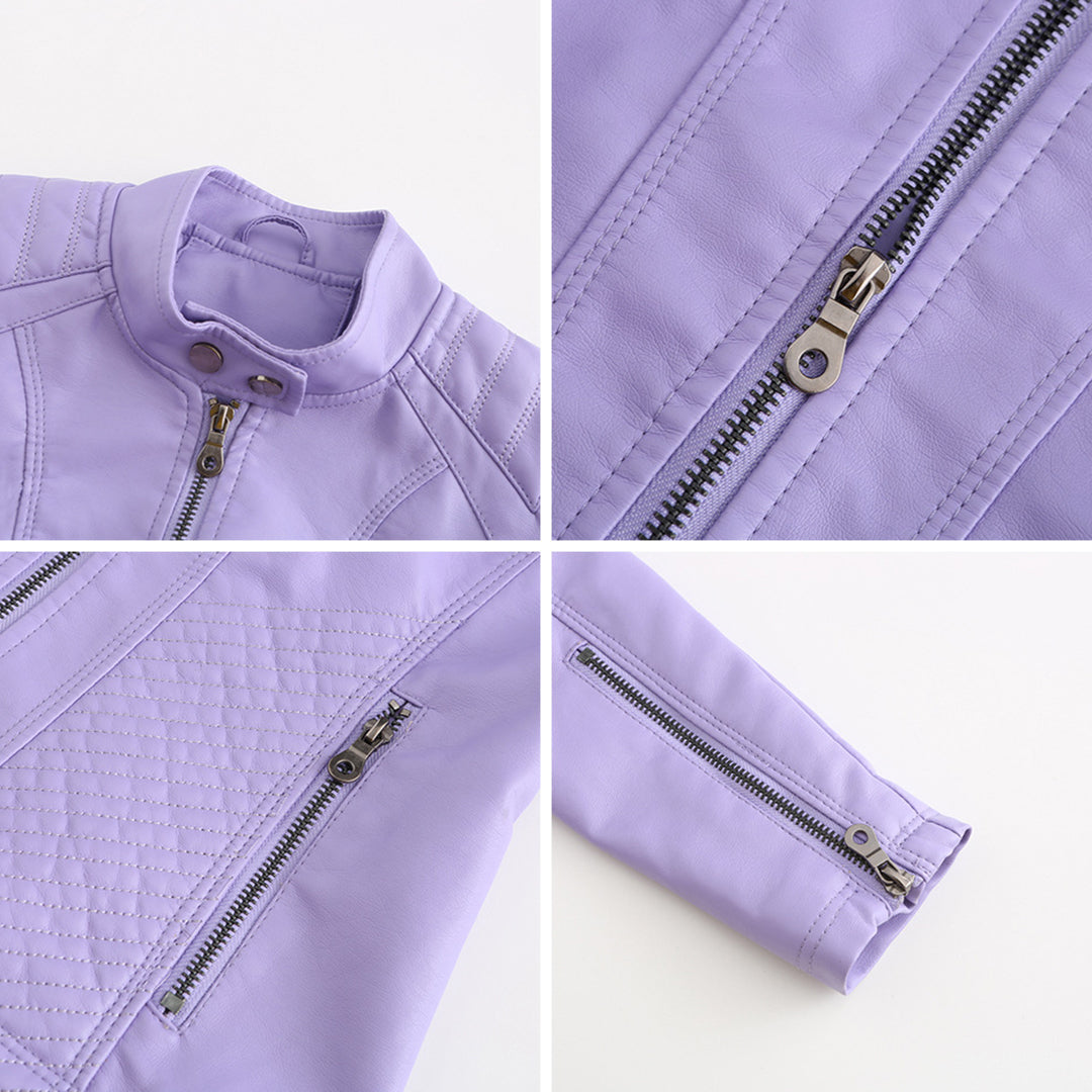 Blouson marron asymétrique pour femme, look chic. Veste élégante mi-saison, polyvalente et très moderne.