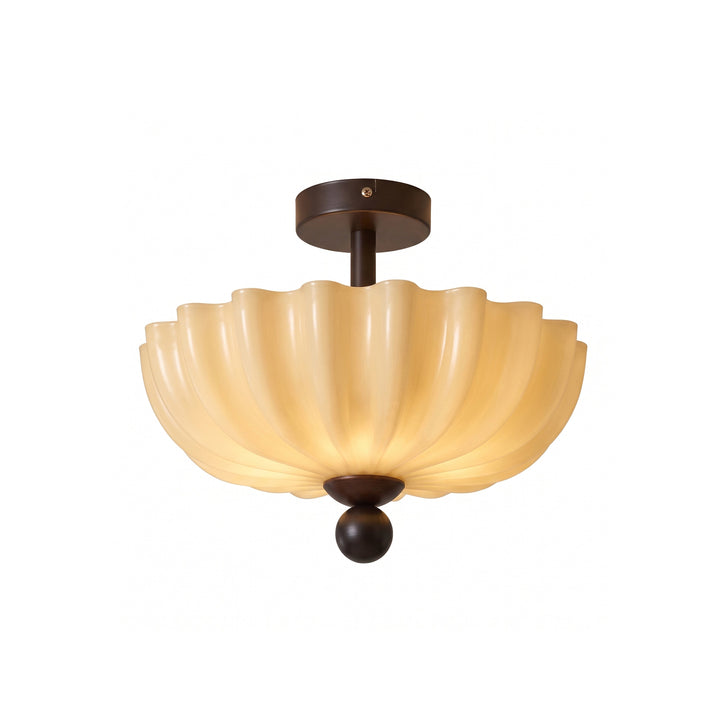Plafonnier moderne en verre texturé, idéal pour plafond bas. Lumière ambiante douce pour salon ou chambre.