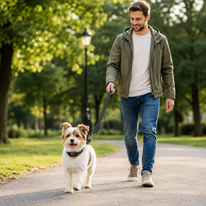 Chien serein grâce au collier anti-aboiement numérique, un accessoire clé pour l'éducation et la paix.