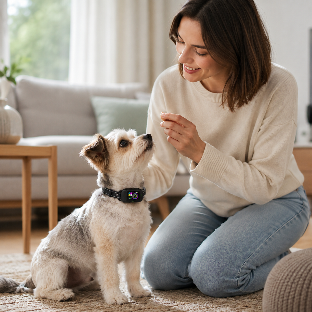 Collier anti-aboiement numérique, solution avancée pour le dressage chien et la gestion des aboiements excessifs.
