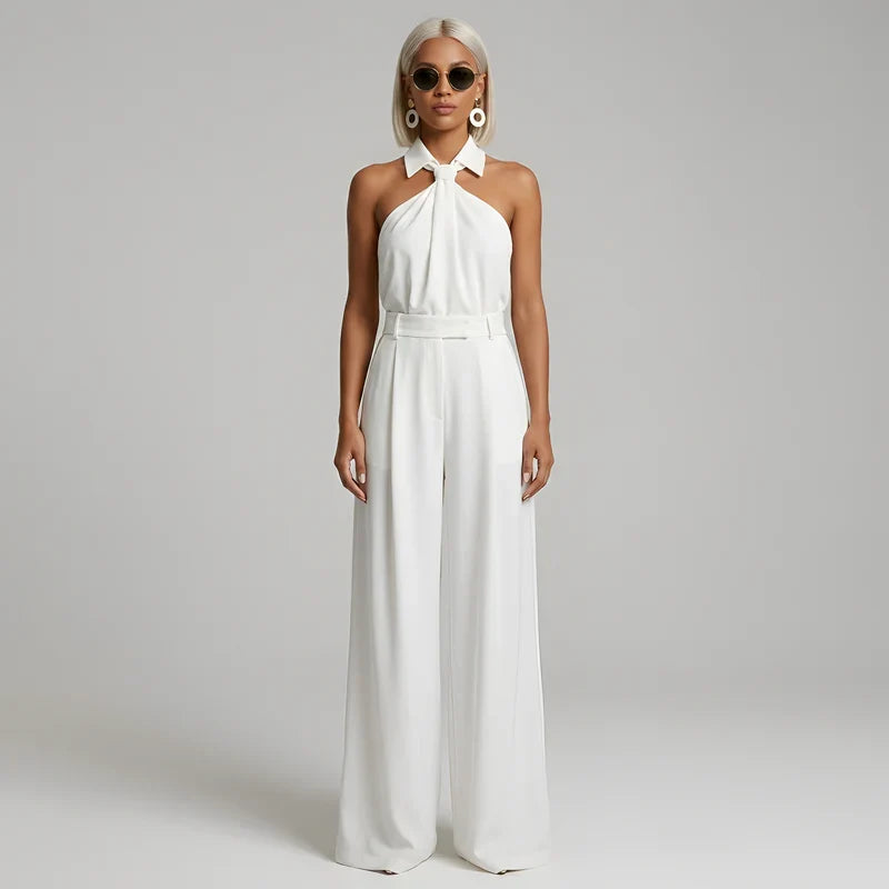 Chic combinaison femme fluide dos nu, coupe palazzo, parfaite pour cérémonie ou événement habillé.