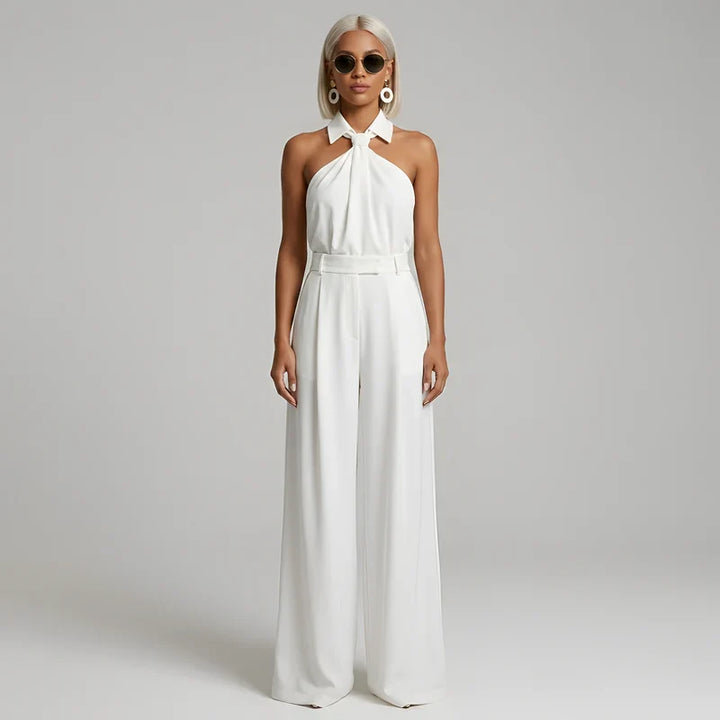 Chic combinaison femme fluide dos nu, coupe palazzo, parfaite pour cérémonie ou événement habillé.