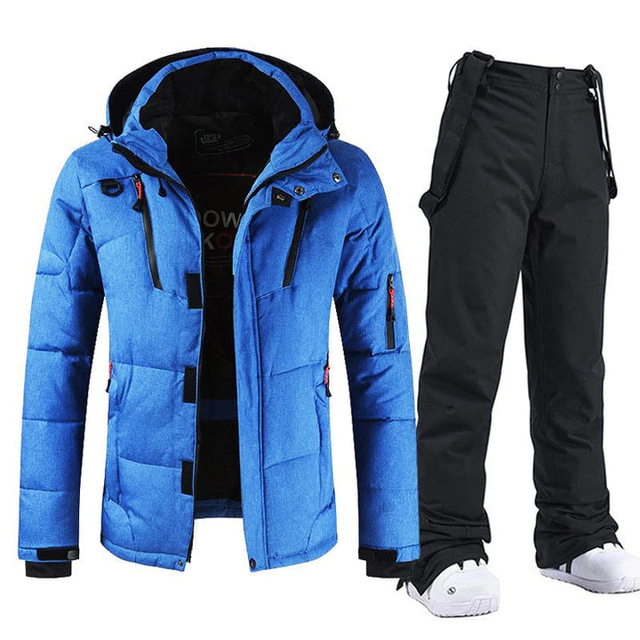 Tenue de ski homme chaude et imperméable, veste et salopette. Vêtements hiver pour sport neige extrême.