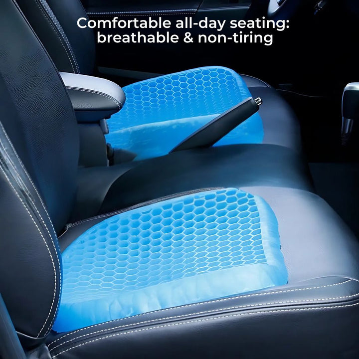 Coussin de soutien lombaire et coccygien en gel respirant, améliorant le confort assis prolongé.