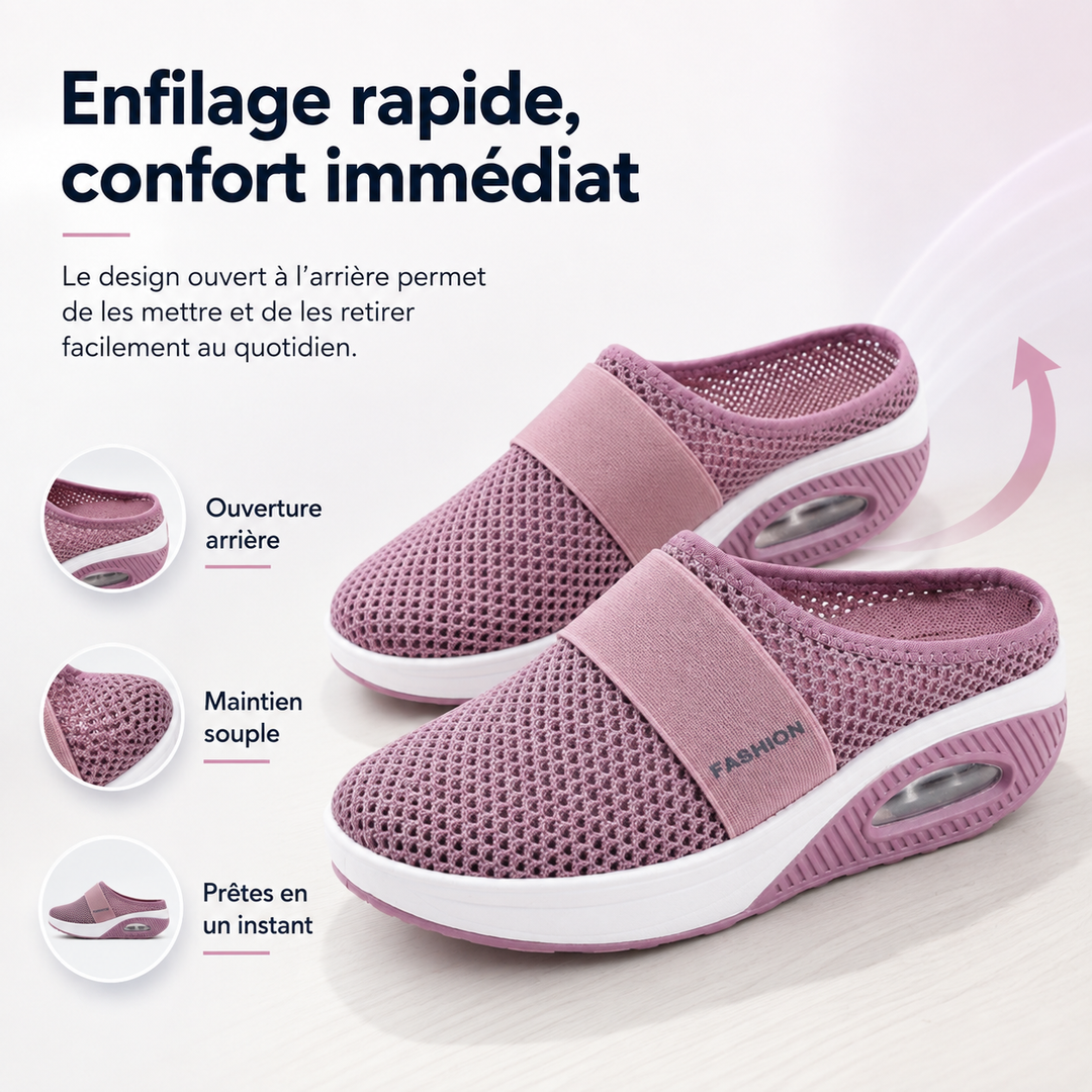 Chaussures confortables pour femmes avec technologie coussin d'air, soulagement des douleurs.