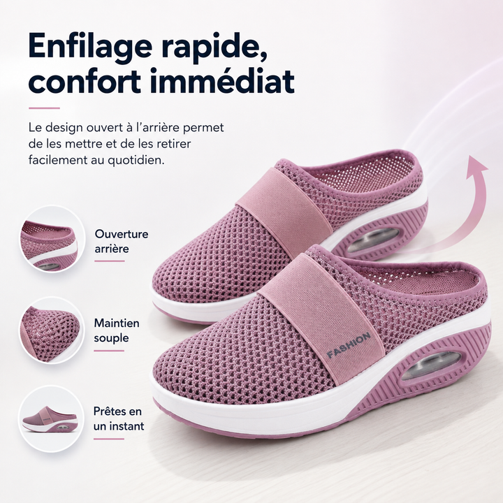 Chaussures confortables pour femmes avec technologie coussin d'air, soulagement des douleurs.