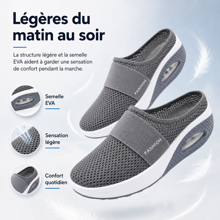 Chaussures bleu marine à coussin d'air, idéales pour la marche et le confort quotidien des femmes.