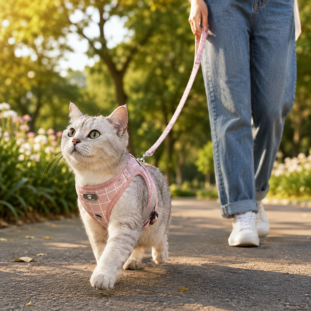 Harnais chat facile à enfiler et régler, assure une sécurité maximale et un confort optimal pour votre félin.