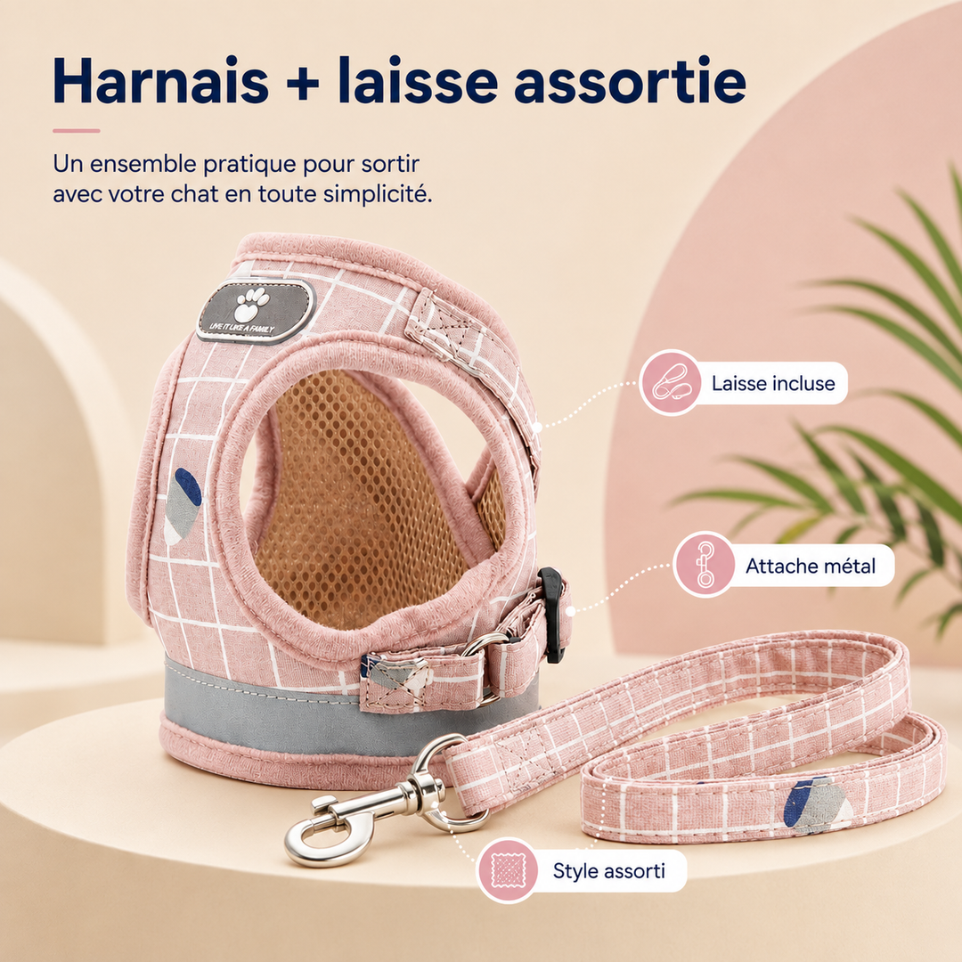 Détail du tissu respirant du harnais chat Comfort Flex, garantissant le confort de votre félin.