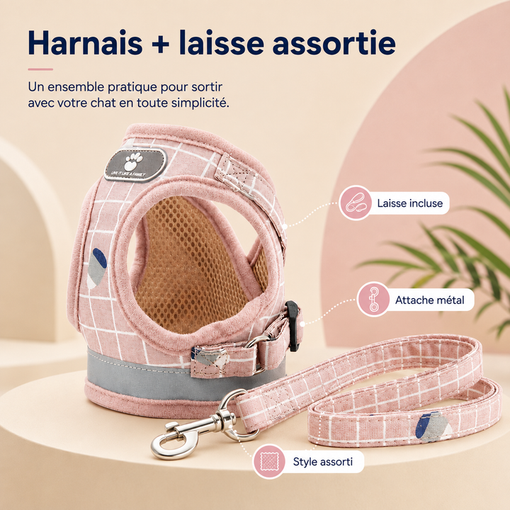Détail du tissu respirant du harnais chat Comfort Flex, garantissant le confort de votre félin.