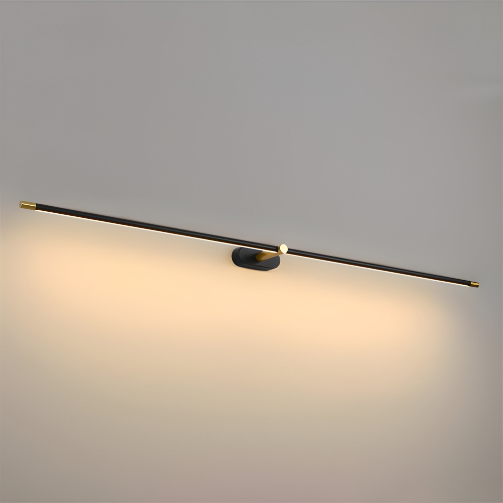 Applique murale LED élégante, noire et dorée, pour un éclairage moderne de salon.