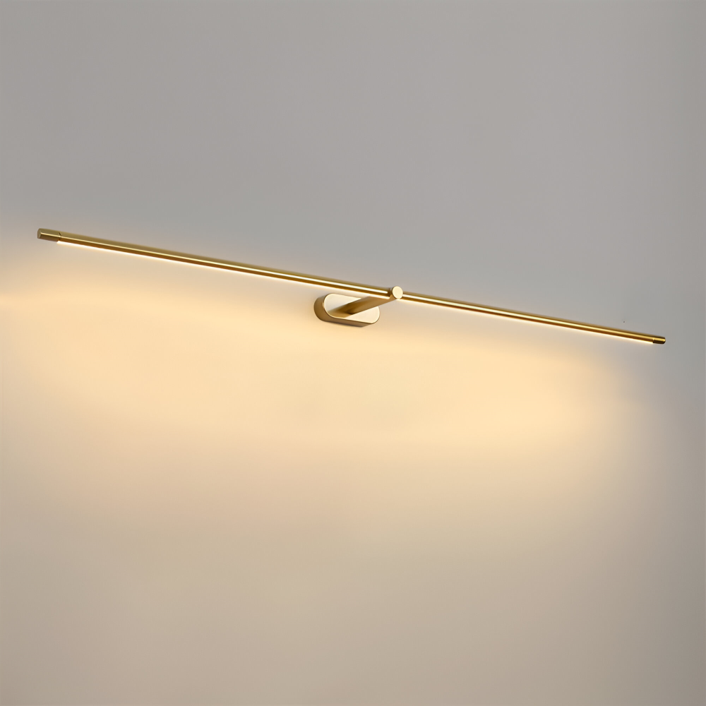 Lampe LED murale noire avec accents dorés, luminaire fin et élégant pour intérieur.