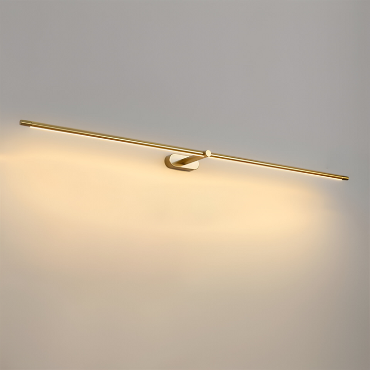 Lampe LED murale noire avec accents dorés, luminaire fin et élégant pour intérieur.
