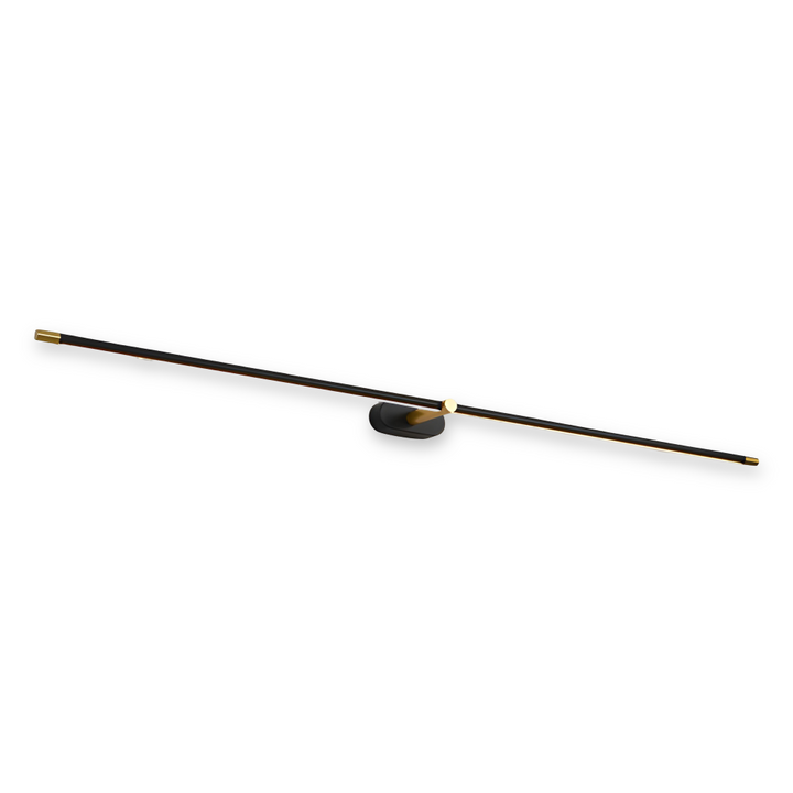 Éclairage mural LED noir et doré, luminaire fin et élégant pour chambre moderne.