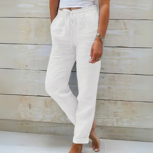 Pantalon large élégant pour femme, idéal mode été. Tissu respirant, style décontracté et confortable.